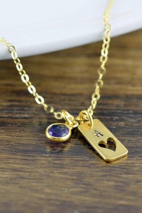 Gold Tag Necklace - Heart Charm Necklace - Heart Necklace - Hand Stamped Jewelry - Personalized Hand Stamped Necklace - Valentines Day Gift