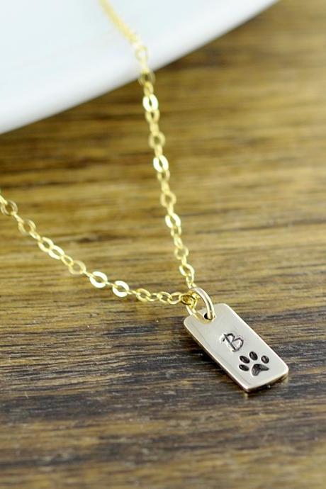 Gold Initial Necklace, dog charm necklace, dog lover necklace, dog paw charm necklace, dog lover gift, animal lover gift, initial necklace