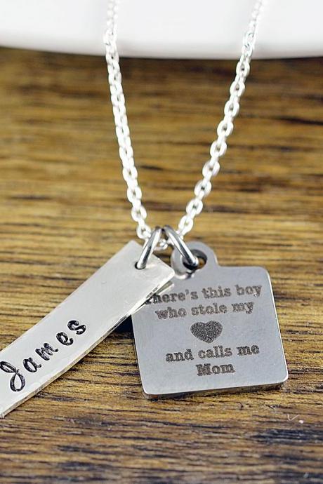 There's this boy who stole my heart he calls me mom necklace / Mother and Son Gift, Mothers Jewelry, Mothers Day Gift, Gifts for Mom