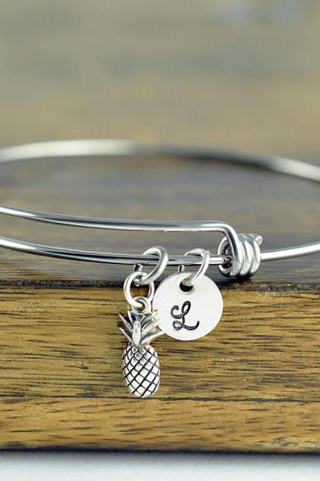 Personalized Pineapple Bracelet, Initial Pineapple Bracelet, Sterling Silver Pineapple Bracelet, Pineapple Bracelet,Pineapple Charm Bracelet