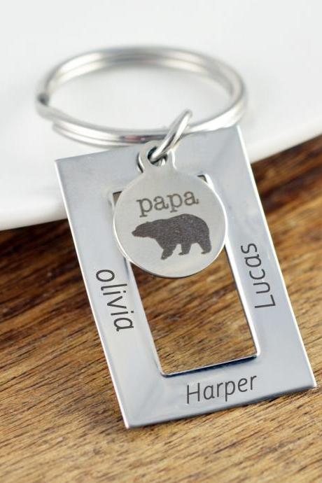 Papa Bear Keychain, Fathers Day Keychain, New Dad Gift, Father's Day Gift, Gifts For Daddy, Personalized Fathers Day Gift, Engraved Keychain