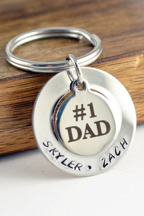 Personalized Fathers Day Keychain, #1 Dad Keychain, Personalized Father's Day Gift, Custom Keychain, Kids Names,Dad gift, Engraved Keychain