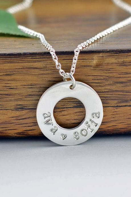 Silver Washer Necklace, Mother Necklace, Silver Necklace, Name Necklace, Mommy Necklace, Custom Necklace,Gift Idea,Necklace for Mom