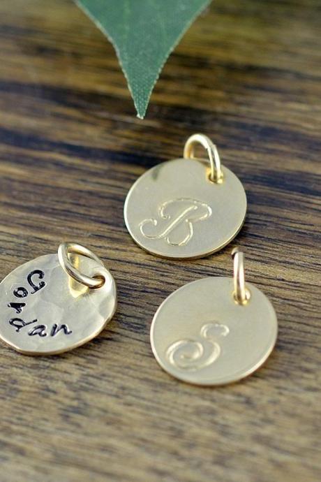 Gold Initial Charm, Personalized Initial, Add A Charm, Hand Stamped 14 kt Gold Filled Initial Disc, Gold Filled Letter