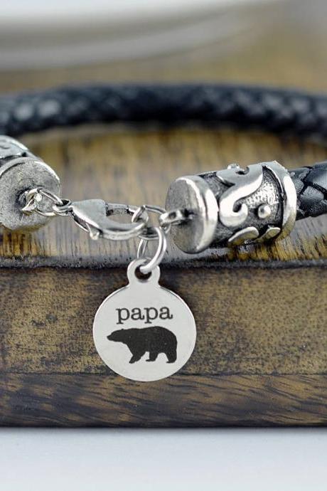 New Dad Gift, Father's Day Gift, Gifts For Daddy, Papa Bear, Personalized Fathers Day Gift, Papa Bear Bracelet, Engraved Bracelet for Men