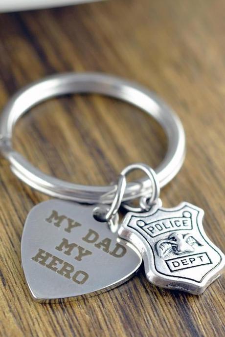 My Dad My Hero KeyChain, My Daddy is a Police Officer KeyChain, My Daddy is My Hero, Dad Hero Gift, Father Gift, Police Officer Gifts