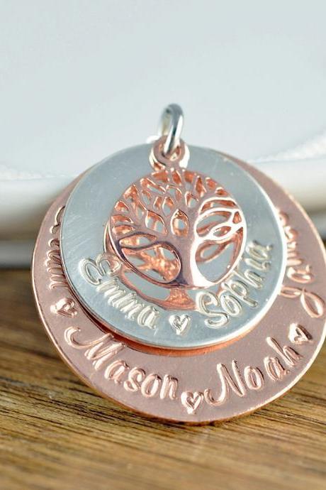 Family Tree Necklace Personalized, Personalized Grandma Gifts, Rose Gold Family Tree Necklace, Mother&amp;#039;s Necklace, Tree Of Life