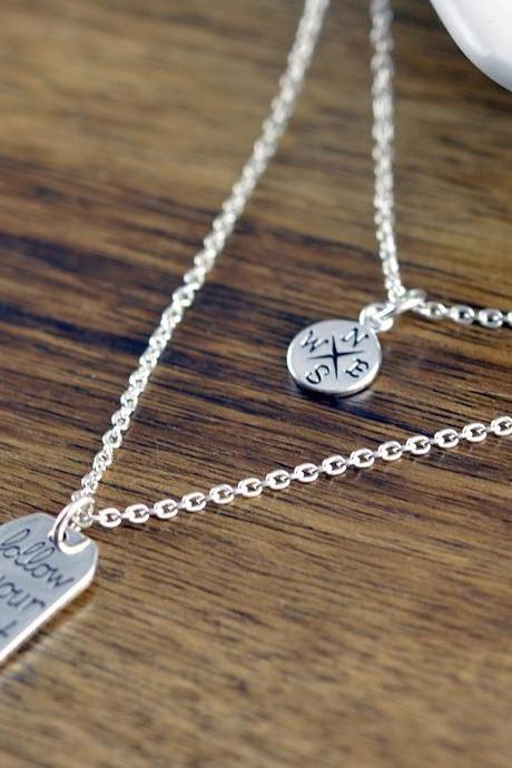 Sterling Silver Compass Necklace - Tiny Compass Charm - Wanderlust Necklace - Follow Your Heart - Inspirational Personalized Gift
