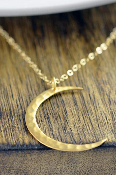 Crescent Moon Necklace, Moon Necklace, Gold Hammered Moon Necklace, Gold Crescent Moon Necklace, Love You To The Moon And Back, Gift