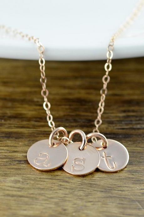 Rose Gold Initial Necklace, Rose Gold Necklace, Hand Stamped Initial Necklace, Rose Gold Jewelry, Personalized Jewelry, Custom Necklace