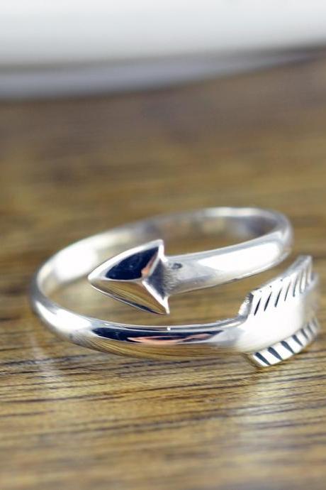 Silver Arrow Ring - Sterling Silver Arrow Love Ring - Double Wrap Adjustable Arrow Ring - Silver Wrap Ring - Bypass Arrow Ring - Boho Ring