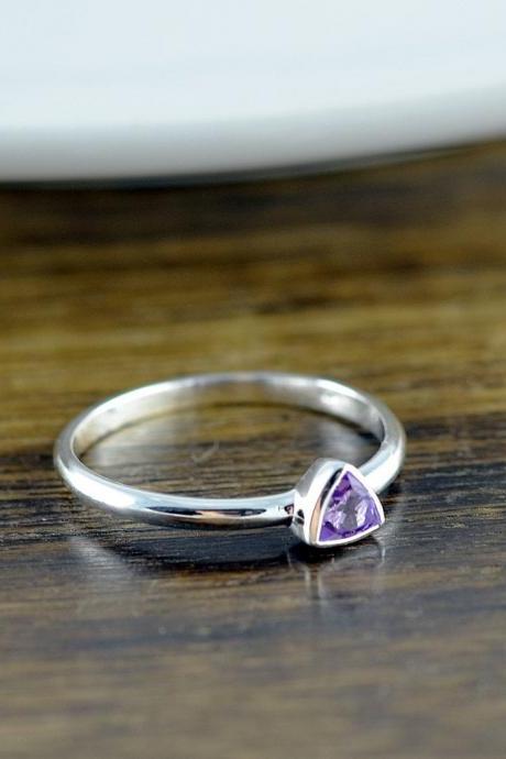 Sterling Silver Trillion Amethyst Ring - Amethyst Ring - Statement Ring - Gemstone Ring - Trillion Ring - Stacking Rings - Gift For Her