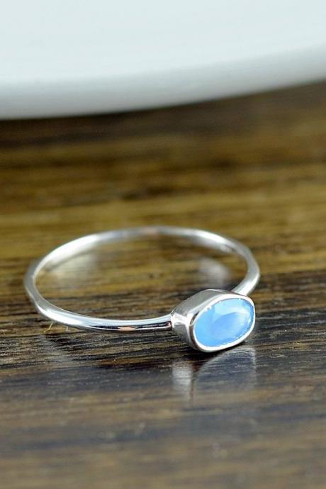 Sterling Silver Oval Blue Chalcedony Ring - Chalcedony Ring - Statement Ring - Gemstone Ring - Oval Ring - Stacking Rings - Gift For Her
