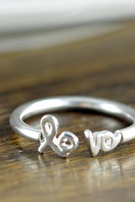 Silver Love Ring, Silver Rings For Women, Adjustable Ring, Stacking Rings, Statement Rings, Gift For Her, Valentines Day, Romantic Jewelry