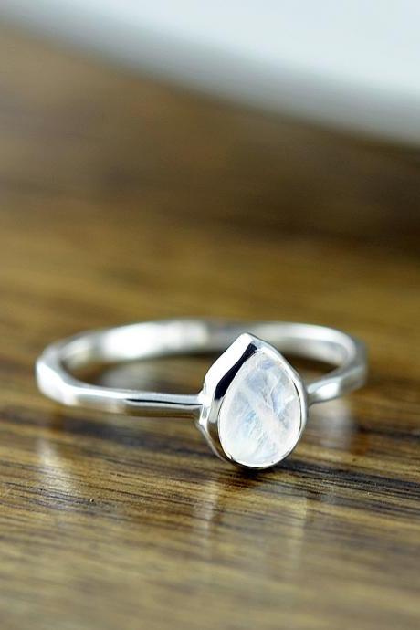 Sterling Silver Pear Moonstone Ring - Moonstone Ring - Statement Ring - Gemstone Ring - Solitaire Ring - Stacking Rings - Gift for Her