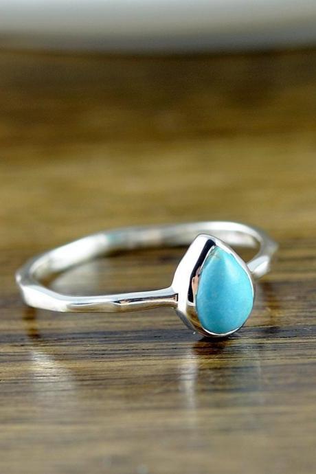 Sterling Silver Pear Turquoise Ring, Turquoise Ring - December Birthstone Ring - Gem Ring - Solitaire Ring - Stackable Ring - Tear Drop Ring