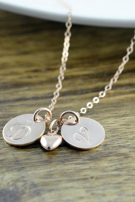 Rose Gold Initial Necklace - Heart Necklace - Personalized Necklace - Initial Necklace - Bridesmaid Jewelry - Rose Gold Necklace
