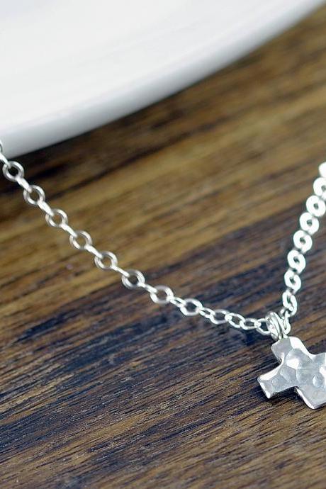 silver cross necklace - cross necklace - tiny cross necklace - everyday necklace - gift for her - delicate necklace - layering necklace