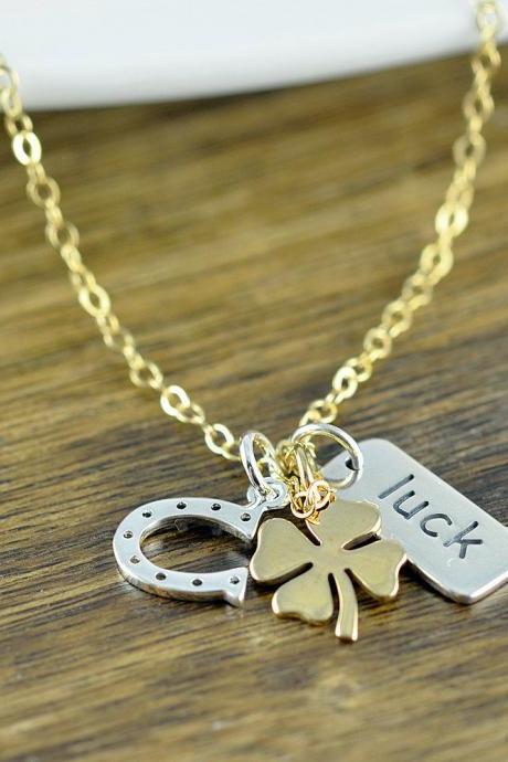 Lucky Charm Necklace - Luck Necklace - Luck Of The Irish- Good Luck Charm - Good Luck Gift - Multi Charm Necklace - Mixed Metal Necklace