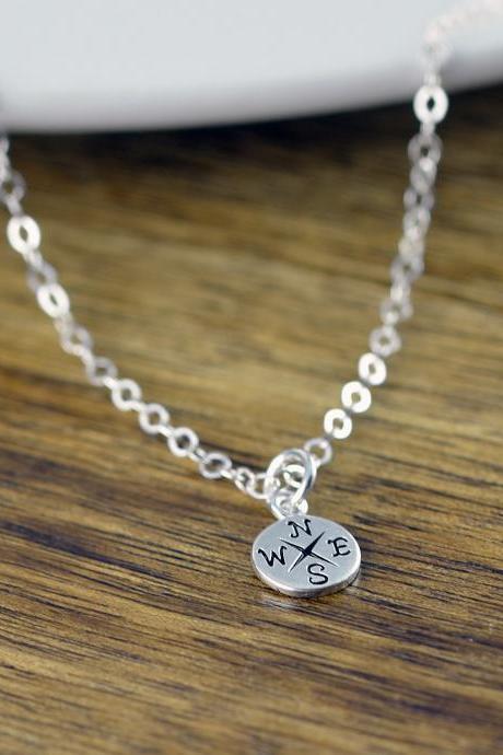 Sterling Silver Compass Necklace - Tiny Compass Charm - Wanderlust Necklace - Compass Necklace - Compass Jewelry - Friend Gift