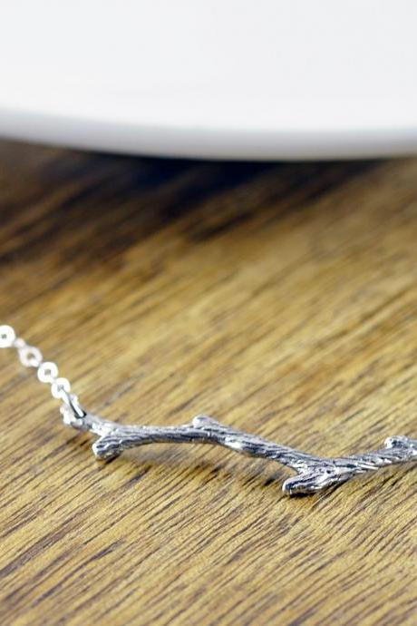 Silver Branch Necklace - Tree Layering Necklace - Silver Tree Branch Charm - Twig Necklace - Nature Jewelry -Fall Necklace
