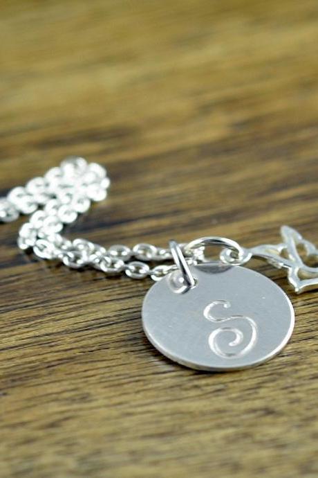 Hummingbird Charm Initial Personalized Sterling Silver Necklace Gift for Her Hummingbird Necklace