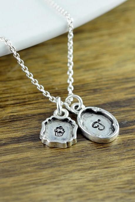 Personalized Cupcake Necklace - Hand stamped Monogram Cupcake Necklace - Initial Necklace - Little Girl Necklace -