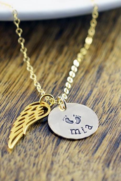 Personalized Wing Necklace - Remembrance Jewelry - Guardian Angel Wing Necklace -Child Loss Necklace - Infant Loss Necklace - Gold Necklace