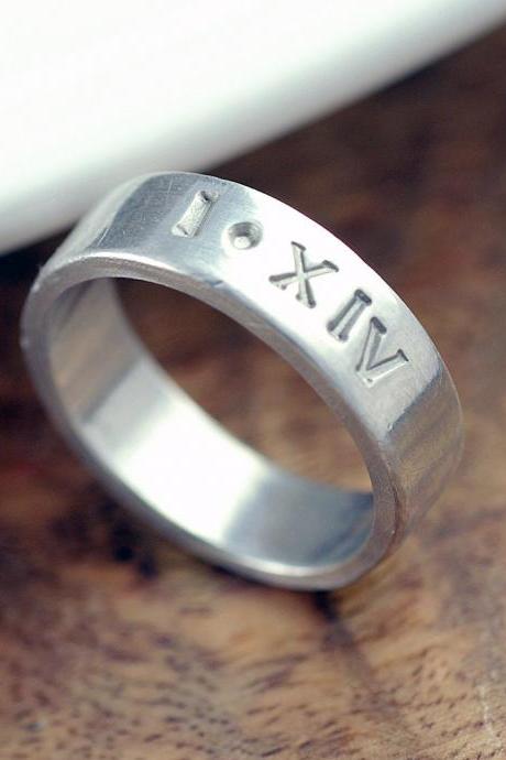 Personalized Ring, Unisex Ring, Roman Numeral Ring, Hand Stamped Ring, Date Ring, Anniversary Gifts For Men, Mens Gift, Boyfriend Gift