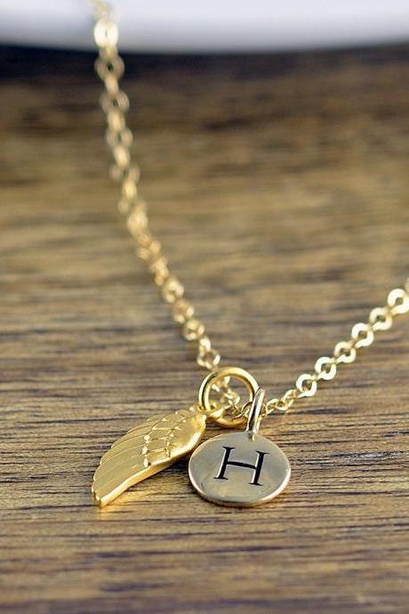 Personalized Wing Necklace - Remembrance Jewelry - Guardian Angel Wing Necklace - Initial Necklace - Infant Loss Necklace - Gold Necklace