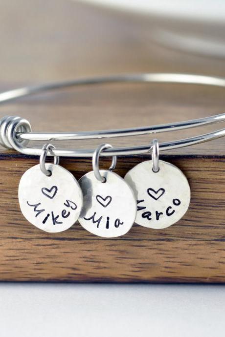 Gift for Wife, Gift for Women Birthday, Personalized Gift, Silver Bracelet, Mother's Bracelet, Mom Jewelry, Kids Name Jewelry, Gifts for Mom