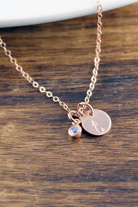 Rose Gold Initial Necklace, Birthstone Necklace,Personalized Necklace, Rose Gold Jewelry, Personalized Jewelry, Custom Necklace