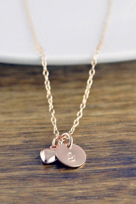 Initial Heart Necklace - Personalized Necklace - Bridesmaid Gift - Bridesmaid Jewelry - Initial Necklace - Rose Gold Initial Necklace