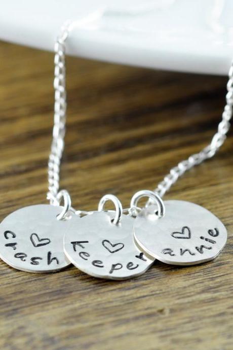 Personalized Silver Necklace, Mother's Necklace, Mom Jewelry, Kids Name Necklace, Custom Stamped Necklace, Gifts for Mom, Personalized Gifts