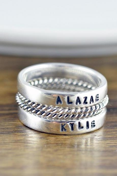 Stackable Name Rings - Personalized Stacking Ring - Gift For Mom - Name Rings - Mothers Jewelry - Mothers Ring