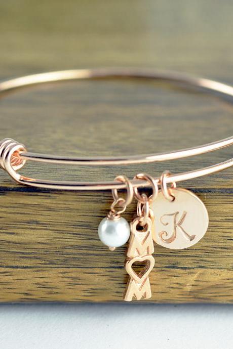Personalized Initial Bracelet, New Mom, Personalized Rose Gold Bracelet, Gifts for Mom, Mom Birthday Gifts, Mom Gifts, Mom Bracelet Bangle