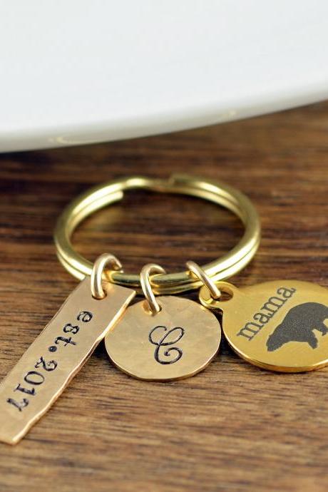 New Mom Gift - Gold Mama Bear Keychain - Mama Bear Jewelry - Mama Bear Jewelry - Mothers Keychain - Personalized Keychain for Mom