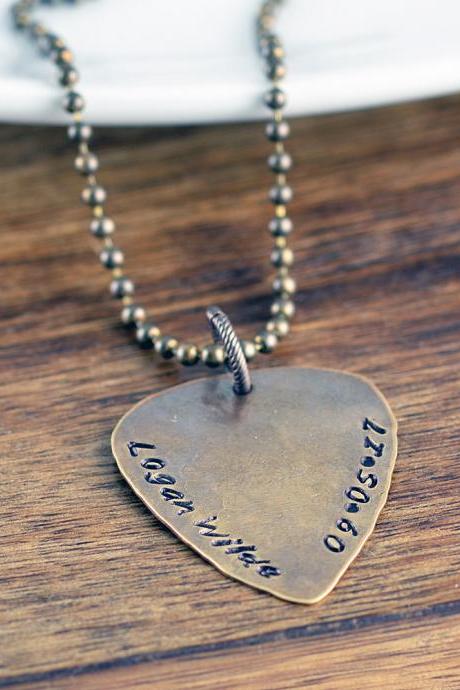 Personalized Mens Necklace, Guitar Pick Necklace, Mens Jewelry, Mens Gift, Hand Stamped Necklace, Gift for Him, Pendant Necklace