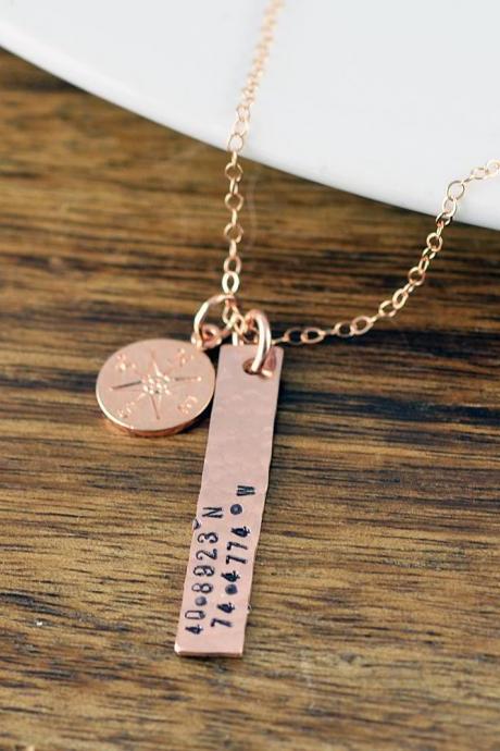 Rose Gold Coordinate Necklace, Latitude Longitude Necklace, Custom Coordinates, Coordinate Jewelry, Location Gift, Coordinates Gift