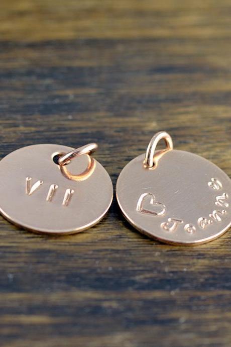 Rose Gold Name Charm, Personalized Name, Add A Charm, Hand Stamped Rose Gold Filled Disc