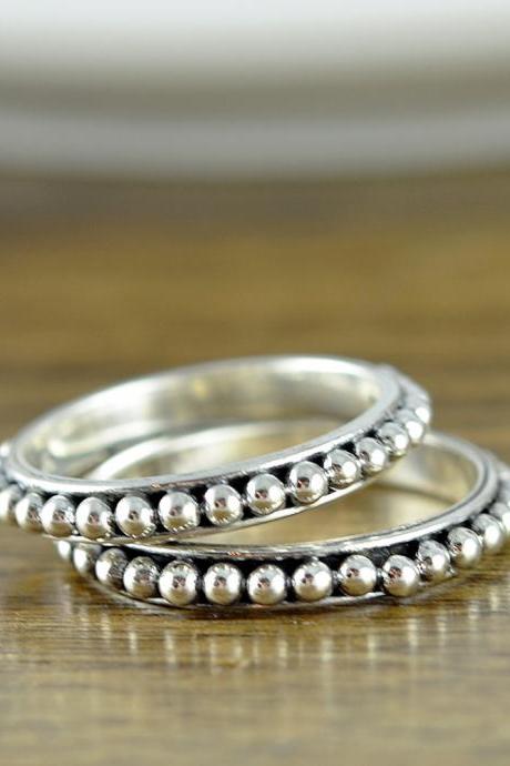 Beaded Sterling Silver Ring, Beaded Ring, Minimal Beaded Silver Ring, Stacking Silver Ring, Stacking Rings, Boho Ring, Unique Gifts