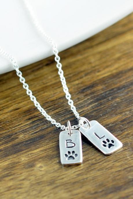 Dog Charm Necklace, dog lover necklace, dog paw charm necklace, dog lover gift, animal lover gift, initial necklace, Christmas Gifts