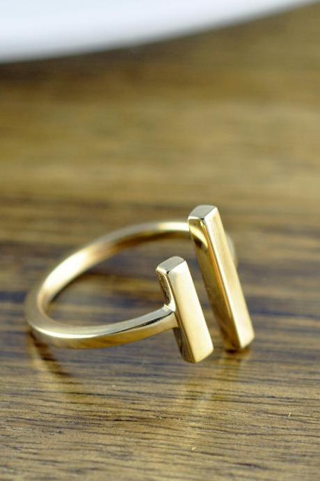 parallel bar ring, gold ring, parallel ring, long bar ring, adjustable ring, geometric ring, modern minimalist ring, gift for her