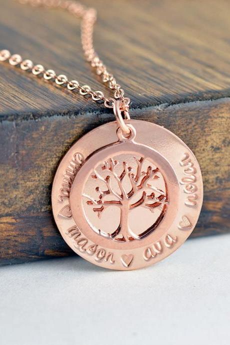 Rose Gold Family Tree Necklace, Mother's Necklace, Tree of Life Necklace, Gift for Grandma, Mothers Day Gift, Grandmother Necklace