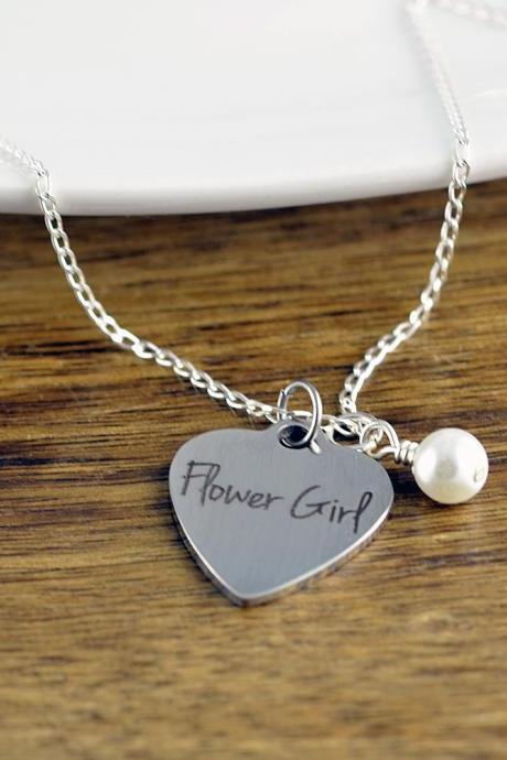 Flower Girl Necklace, Flower Girl Gift, Personalized Flower Girl Necklace, Wedding Gift, Bridal Party Gift, Children&amp;#039;s Necklace