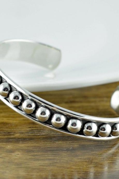 Sterling Silver Beaded Cuff Bracelet, Cuff Bracelet, Boho Jewelry, Boho Bracelet, Gifts or Her, Unique Gifts