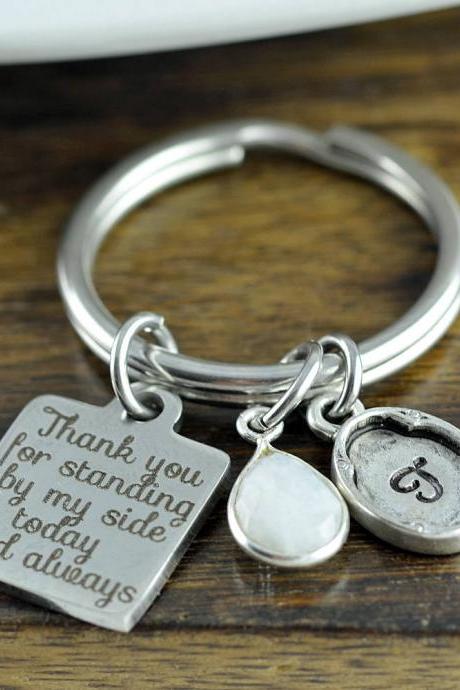 Thank you for standing by my side Keychain, Gift for Groom's Mother, Initial Keychain, Wedding Keychain, Engraved Keychain, Thank you Gift