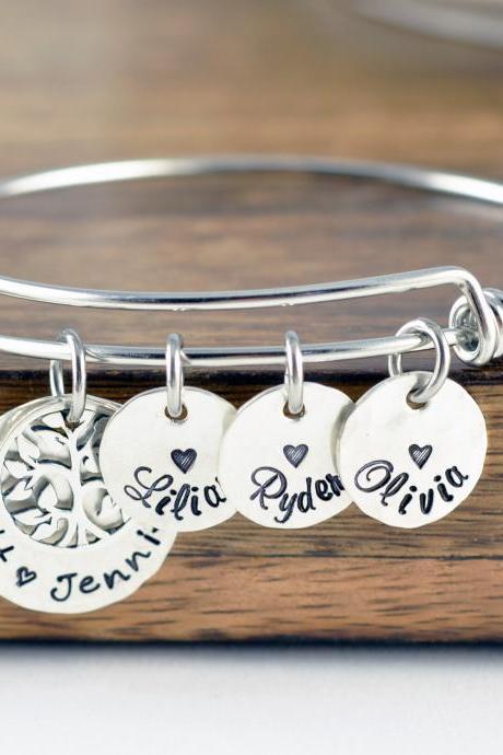 Silver Family Tree Bracelet, Family Bracelet, Grandma Gift, Grandma Bracelet, Grandmother Jewelry, Mom Gift, Mom Bracelet, Name Bracelet