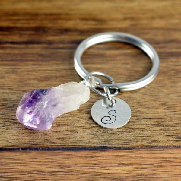 Initial Keychain, Personalized Gift, Amethyst Crystal Keychain, Amethyst Keychain, Healing Crystal, Crystal Keychain, Amethyst Jewelry