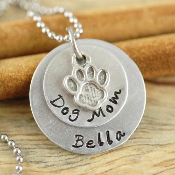 Personalized Hand Stamped Necklace Dog Mom Necklace Handstamped Jewelry pet Lover Gift Gift For H on Luulla
